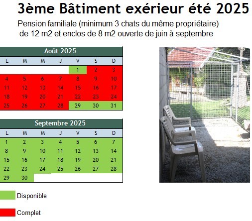 Planning des disponibilités pension de Valavi